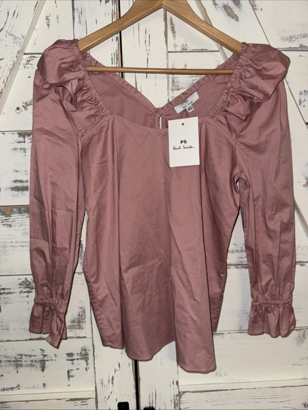 Paul Smith PS Pale Pink Square Neck Shirt Women EU 42 US 10 Cotton NWT Ruffle